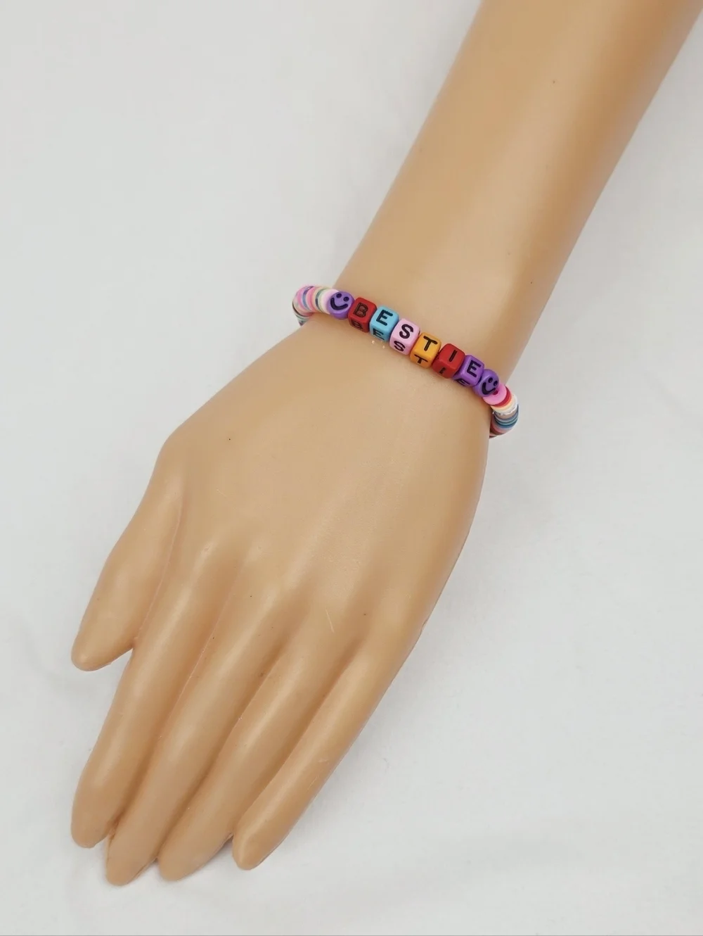 Handmade Clay Bead Multi Color Bestie Smiley Face Bracelet